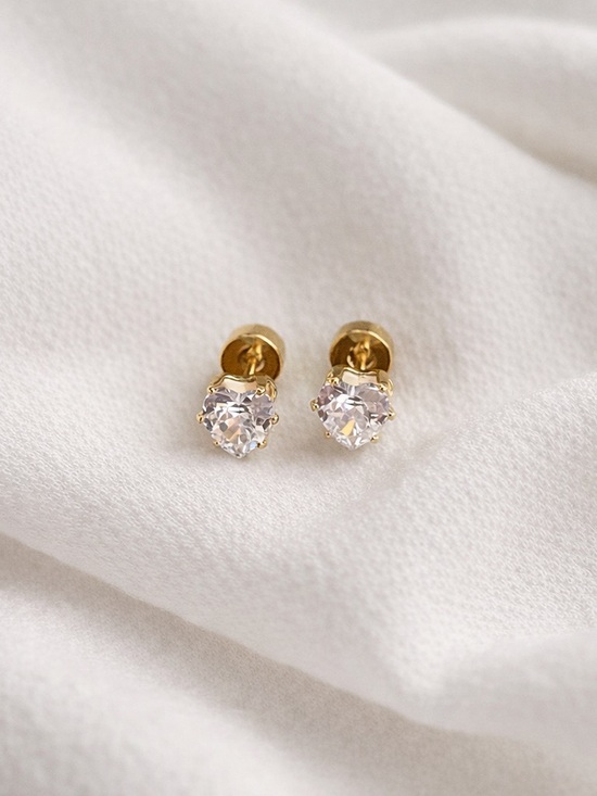 Jewelry - 14k Gold plated stainless steel cubic zirconia heart stud screw back earrings